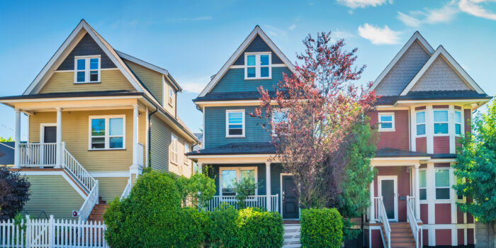 Colorful traditional houses in downtown Vancouver, British Columbia, Canada