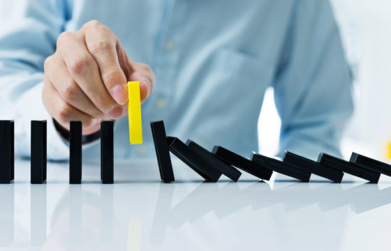 Removing one domino from a line of falling dominoes