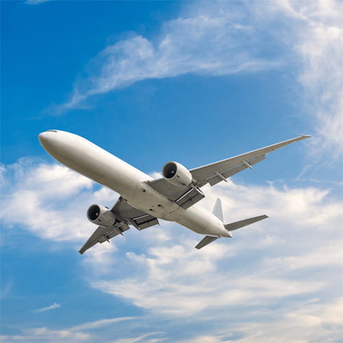 A commercial plane in the air