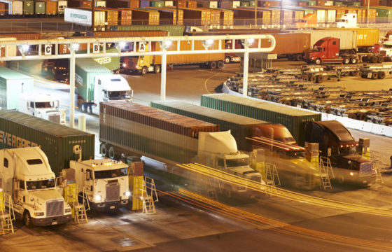 Security checkpoint for trucks with fresh cargo leaving port